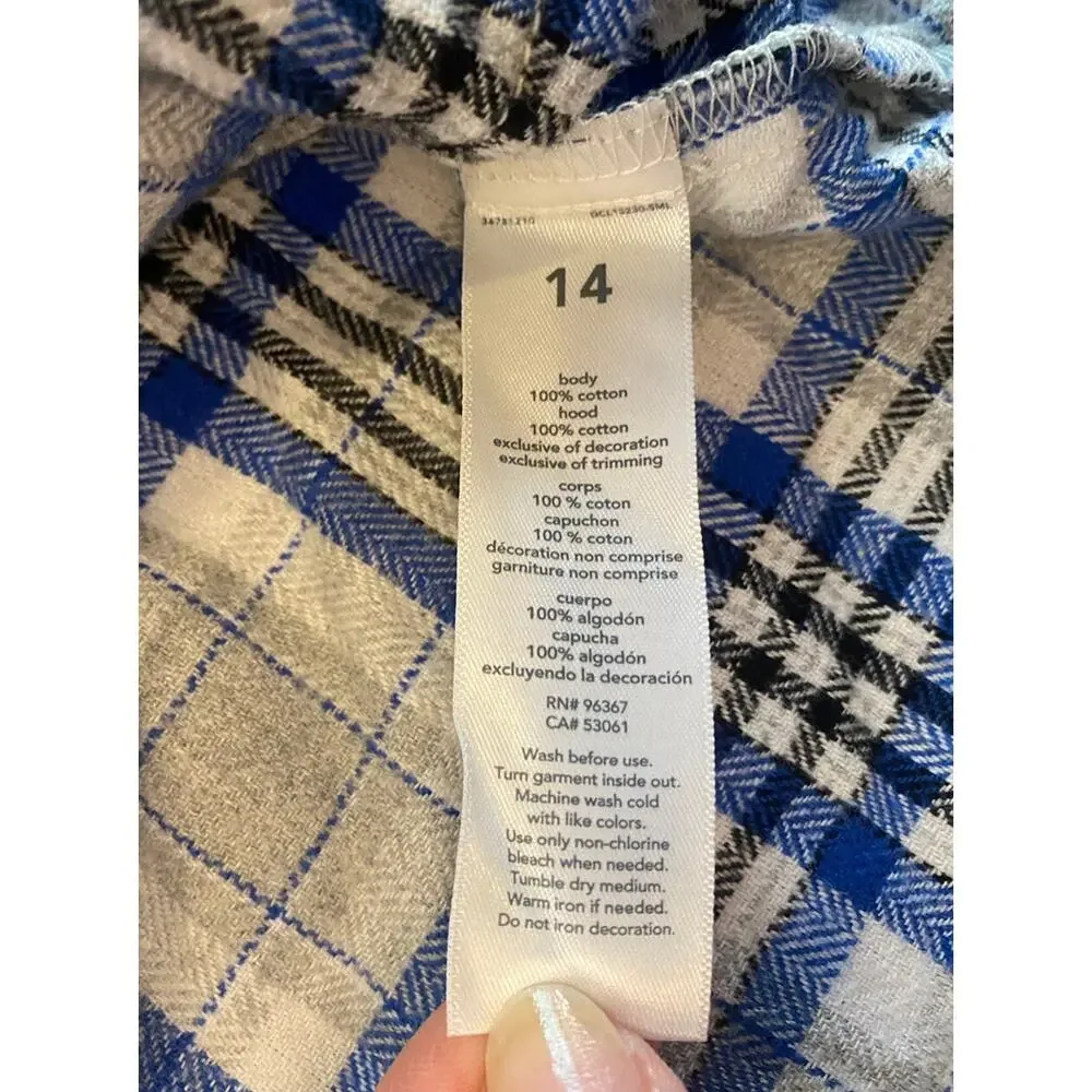 NWT Oshkosh Boys Flannel Hoodie Shirt Sz 14 $32 Blue Gray